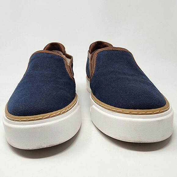 M. Gemi Sneakers Women 8.5M The Gina Navy Blue Linen & Brown Leather Slip-on - Picture 4 of 10